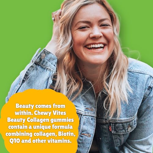 Chewy Vites Beauty Collagen 60 Gummy Vitamins |Hydrolised Collagen, CoQ10, Biotin + Vitamins | 1 Month Supply | Real Fruit Juice | Berry Flavour | 2-a-Day |